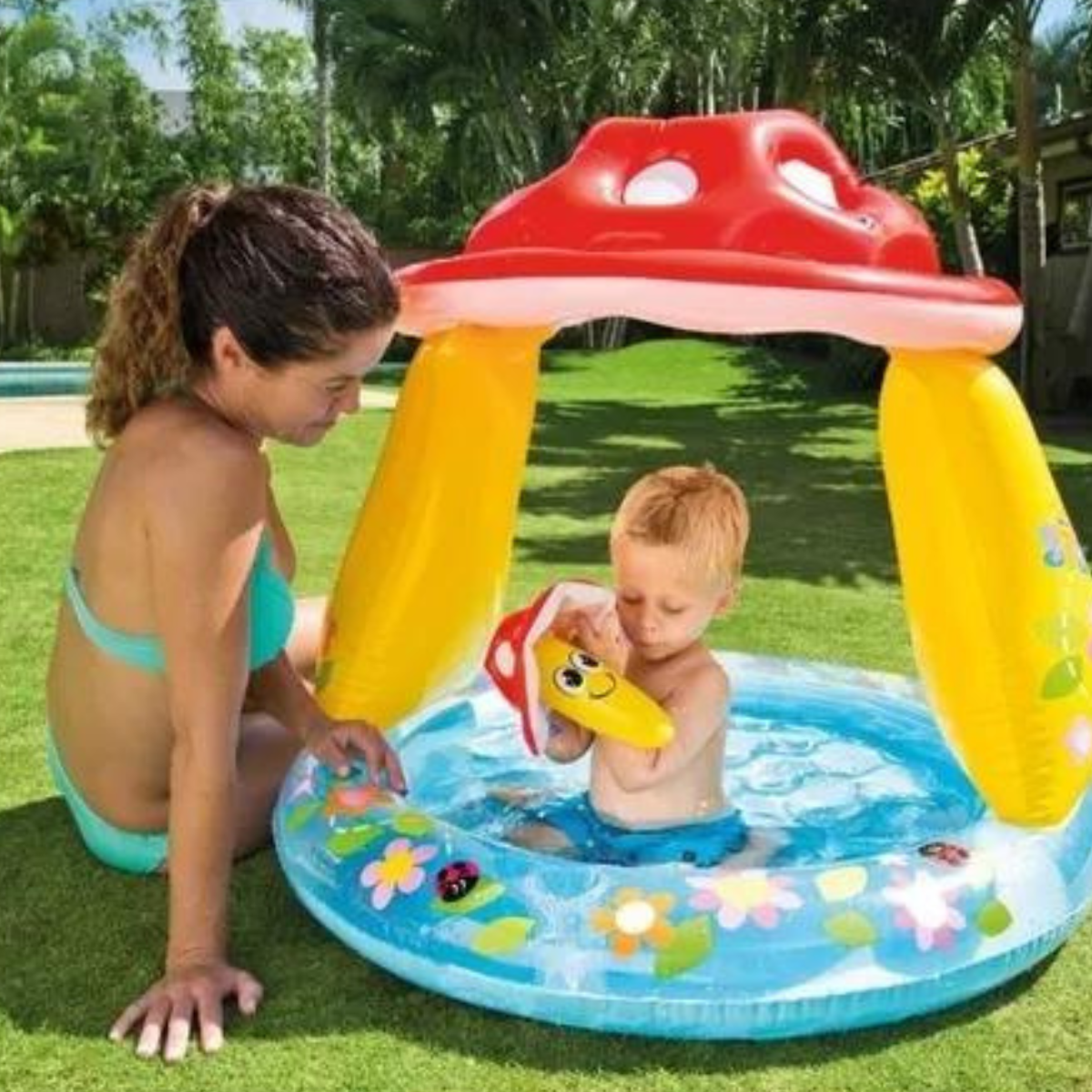 Piscina Infantil Cogumelo 45l Cobertura Uv + Bomba Elétrica Voltagem:110v - 8
