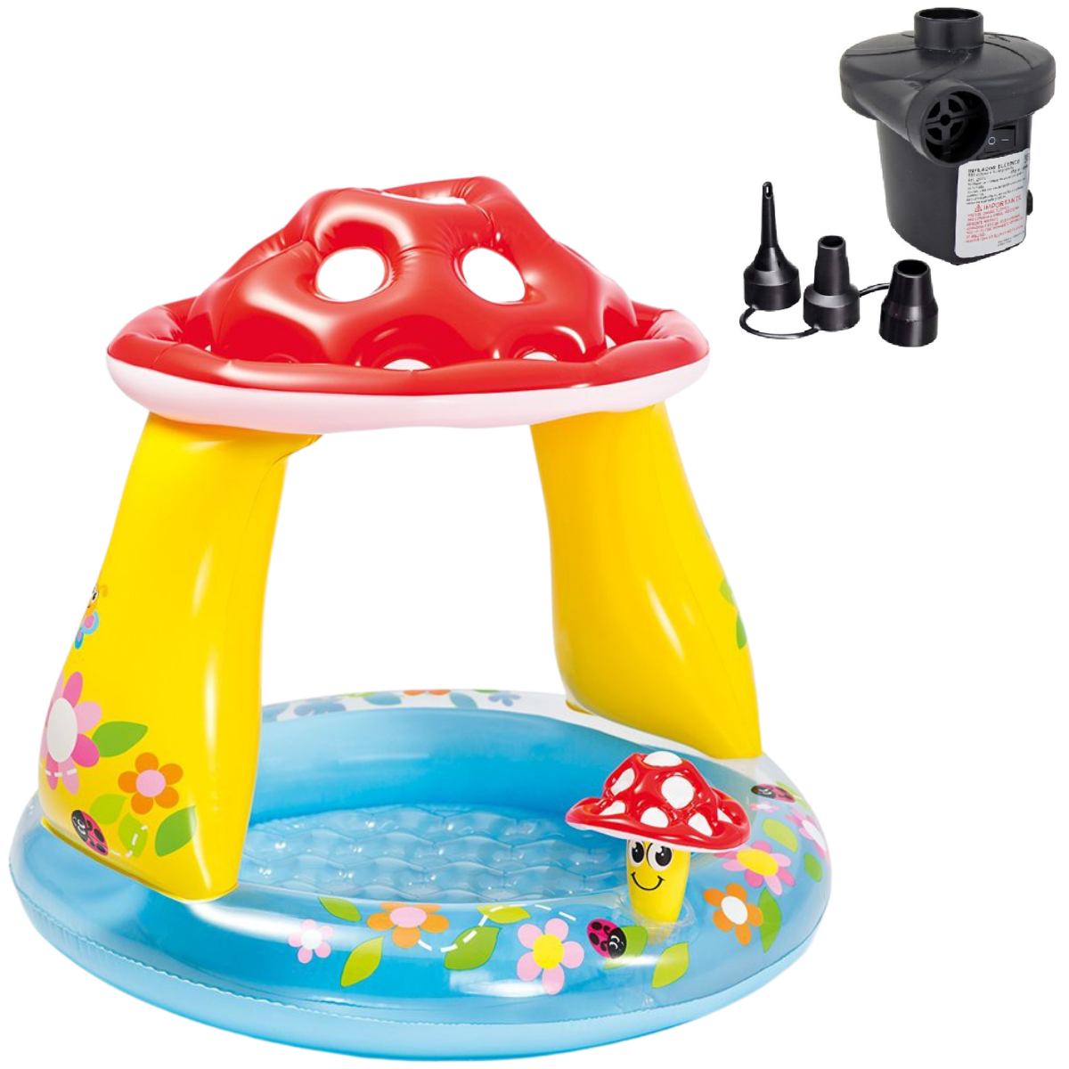 Piscina Infantil Cogumelo 45l Cobertura Uv + Bomba Elétrica Voltagem:110v - 1