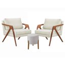 Ver imagem 1 de Conj. 2 Mona com 1 Puff Madeira Maciça Linho Crú