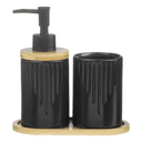 Ver imagem 1 de Kit Banheiro Lavabo 3 Peças Bambu Porta Sabonete Líquido Pia