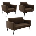 Ver imagem 1 de Sofá Namoradeira com 2 Poltronas Pés Villach Marisa Suede D03 - D'Rossi Marrom