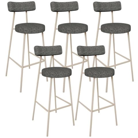 Kit 05 Banquetas Alta Bar Cozinha Sala de Jantar Aço Milão Arena L02 Linho Mescla Chumbo - Lyam