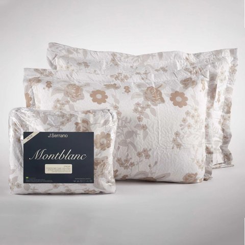 Kit Colcha Cobre Leito Casal Queen - 3 Peças - Hibisco - Creme Cotton - Montblanc com Porta Travesse