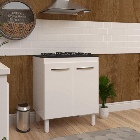 Balcão Armário de Cozinha para Fogão Cooktop 5 Bocas Fran Mobília Decor Branco