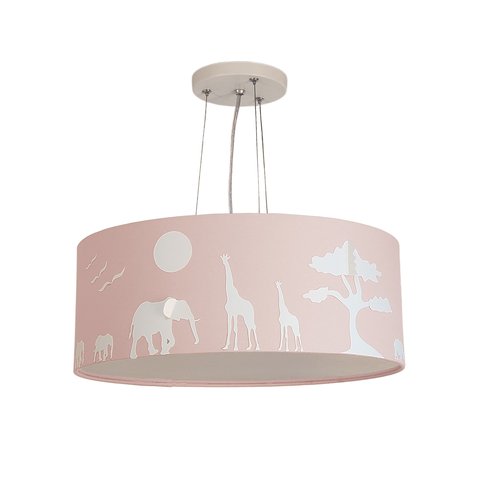 Lustre Pendente Safari Savana Cúpula Tecido 40x15cm 2 em 1: Rosa