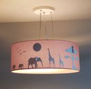 Ver imagem 2 de Lustre Pendente Safari Savana Cúpula Tecido 40x15cm 2 em 1: Rosa