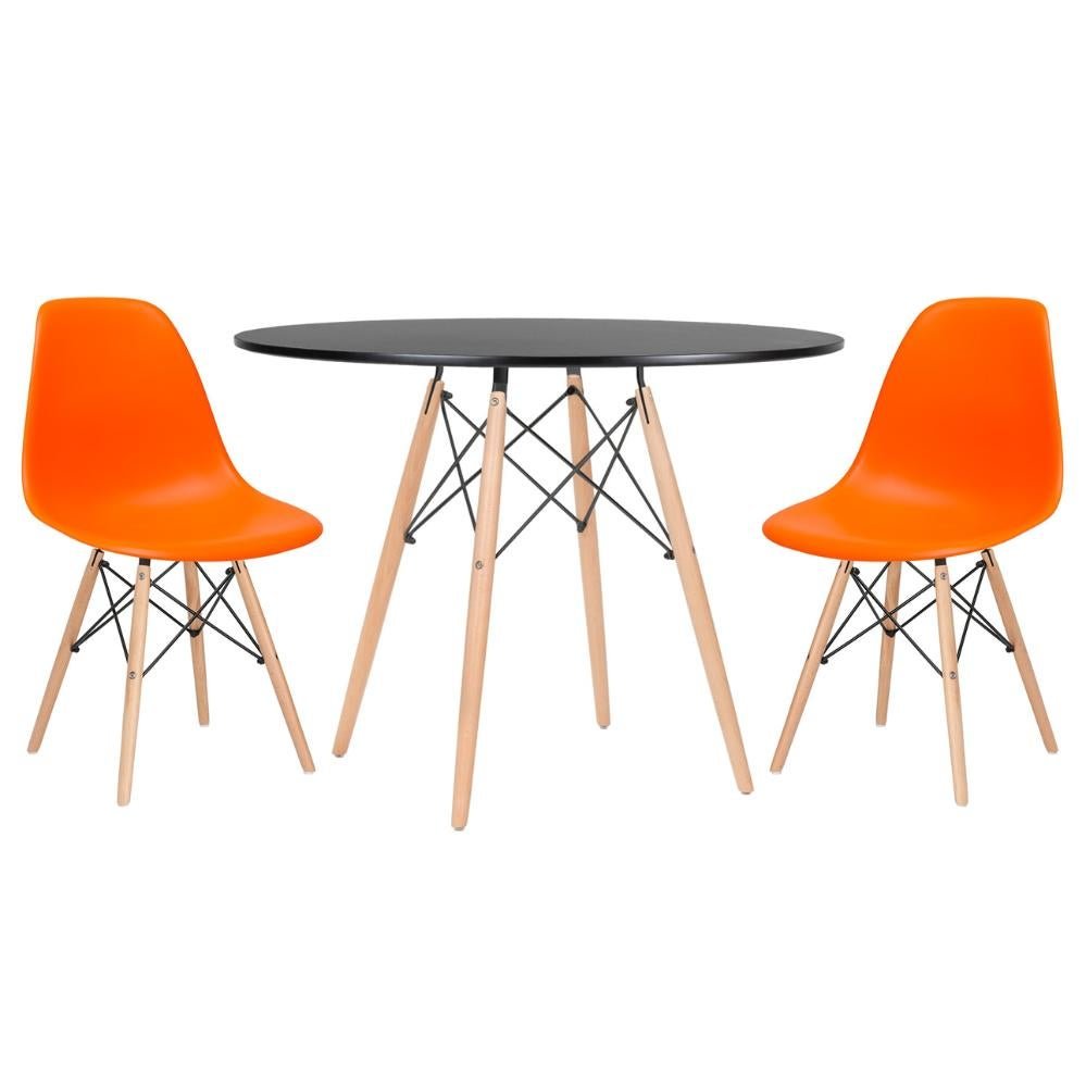 Conjunto de Mesa Redonda Eames 100cm Preto + 2 Cadeiras Eiffel Dsw Laranja - 1