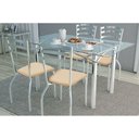 Ver imagem 1 de Conjunto: Mesa de Cozinha Elba c/ Tampo de Vidro 120cm + 4 Cadeiras Portugal Cromada/Nude -