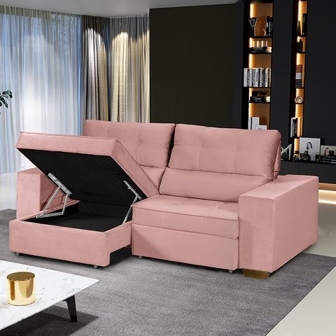 Sofá Baú Retrátil e Reclinável 4 Lugares 220cm Veludo Nobre La Plata Yescasa