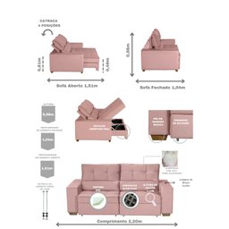 Sofá Baú Retrátil e Reclinável 4 Lugares 220cm Veludo Nobre La Plata Yescasa - 4 Sofá Baú Retrátil e Reclinável 4 Lugares 220cm Veludo Nobre La Plata Yescasa - 4