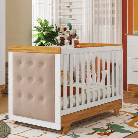 Kit Berço Infantil Cabeceira Branco Amêndoa MDF Bebê e Cia