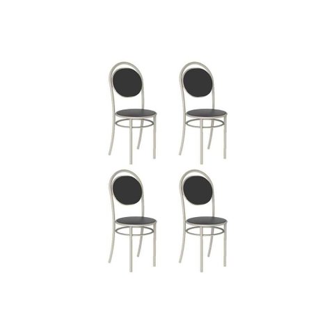 Kit 4 Cadeiras de Cozinha 190 Aço 4 Uni Prata/courano Preto - Carraro