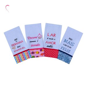 Kit 04 Pano de Prato Bordado Coleção Momentos 100% Algodão 2