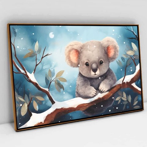 Quadro Decorativo Baby Coala em Tela Canvas Tacolado Moldura Flutuante 4,5cm Freijó 80 X 120cm