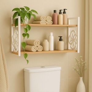 Prateleira Decorativa 70cm Amadeirada com Suporte Estilo Industrial Branco Suspensa Organiza Estante