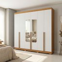Ver imagem 1 de Guarda-Roupa Casal 6 Portas 3 Gavetas com Espelho 100% MDF Napoli Off White/Cerejeira/Nevaska