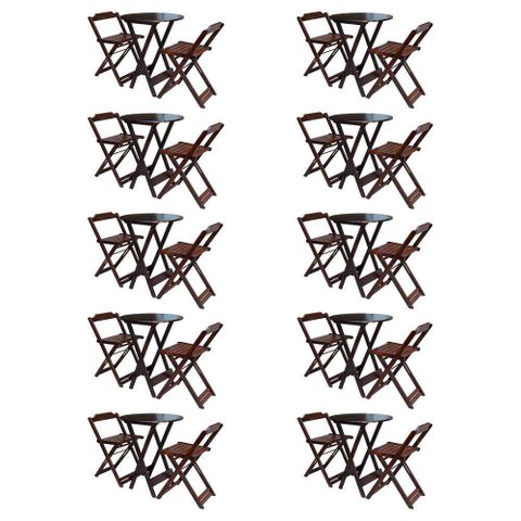 Kit 10 Jogos De Mesa Bistrô De Madeira Com 2 Cadeiras Dobravel Imbuia - Marrom