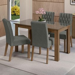Conjunto Sala de Jantar Mesa Tampo de Vidro 4 Cadeiras Celina Madesa - 2