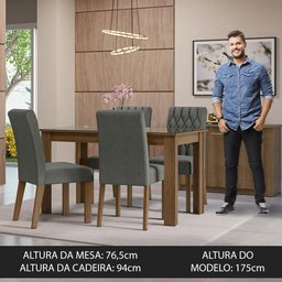 Conjunto Sala de Jantar Mesa Tampo de Vidro 4 Cadeiras Celina Madesa - 5