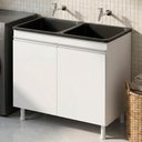 Ver mais imagens de Balcão Gabinete Cozinha Lux 79cm 100% Mdf 02 Portas com Tampo Branco - Abmaza