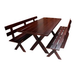 Conjunto Mesa Rústica 2m 2 Bancos e 2 Cadeiras Madeira Maciça Angelim:Tabaco - 2