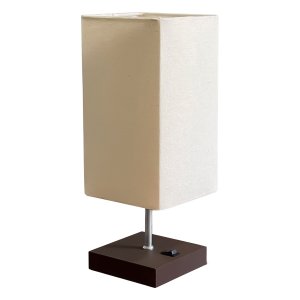 Abajur Luminária de Mesa para Quarto Quadrado Mdf com Interruptor com Cúpula Bege