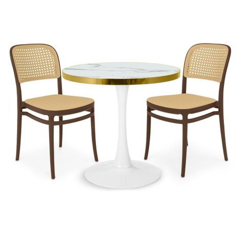 Conjunto Mesa de Jantar Redonda Majestic 70cm Branca com 2 Cadeiras Roma - Marrom