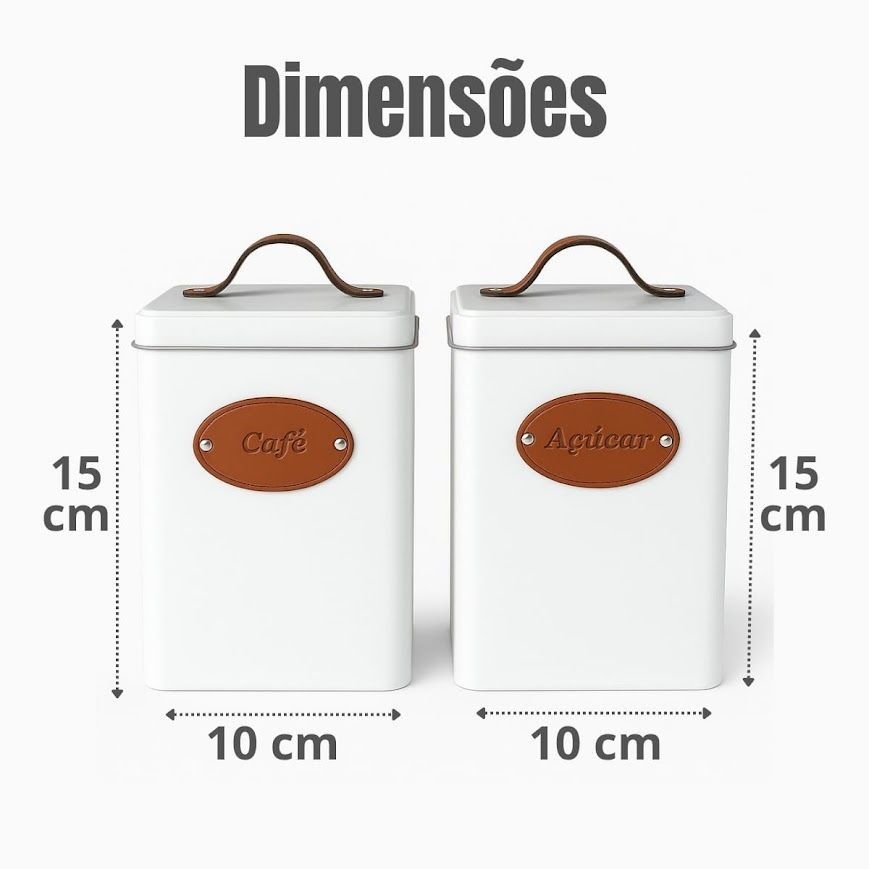 Lata Porta Mantimentos Pote de Café Açúcar Kit 2 Peças:branco - 6