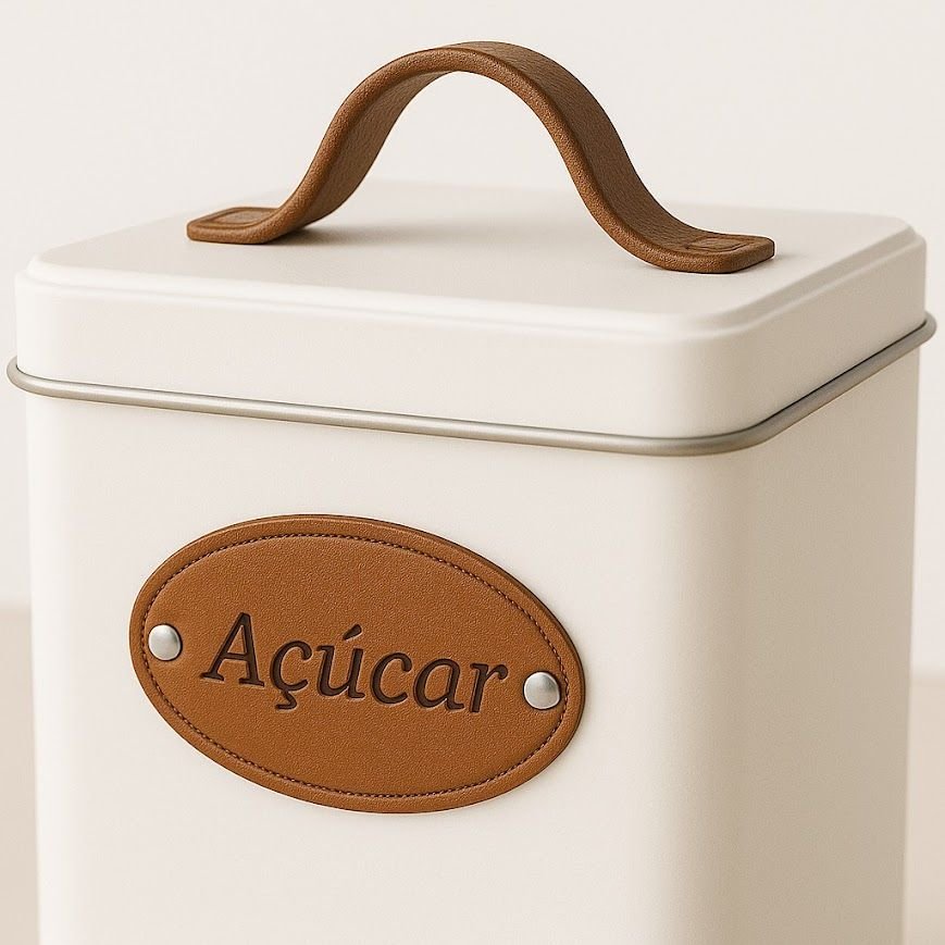 Lata Porta Mantimentos Pote de Café Açúcar Kit 2 Peças:branco - 4