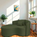 Ver imagem 1 de Recamier Curvo Orgânico 150cm 2 Lugares Lado Esquerdo para Sala de Estar Linho Londres Verde