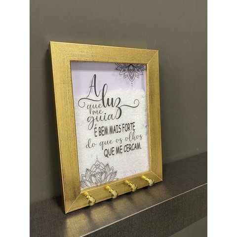 Quadro Porta-chave Sal Grosso Frase Inspiradora Fé Proteção 15x20 Branco