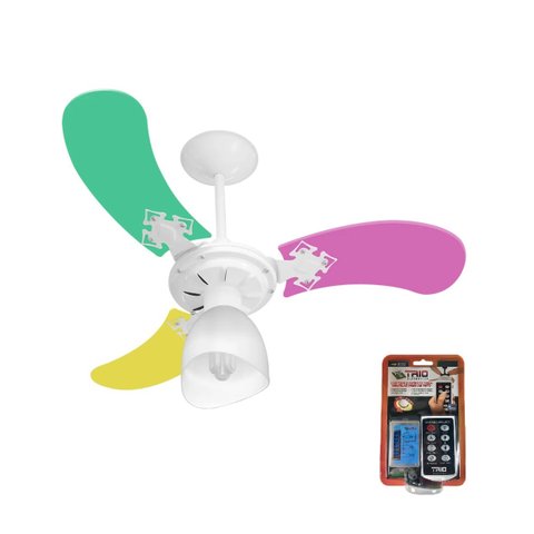 Ventilador Teto Super Baby Colors 3 Pás Mdf Branco/feminino 220v+controle Venti-delta
