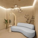 Ver imagem 2 de Sofá Curvo 2 Lugares Orgânico Escritório Recepção Sala Amsterdã 130cm Linho - Doce Sonho Móveis
