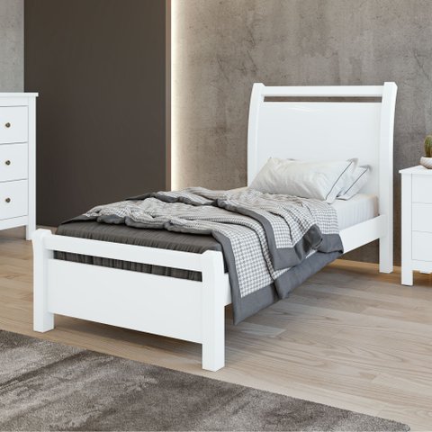 Cama de Solteiro Cabeceira com Detalhes Curvos Madeira Reali Plus Branco