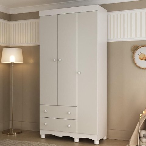 Guarda-roupa Infantil 92cm 3 Portas e 2 Gavetas Dengo Multimóveis Mp4437 Branco/off White Branco/