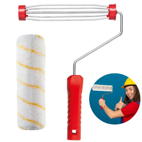 Rolo de Pintura 23cm Lã Microfibra 10mm Antirespingo + Suporte Garfo Gaiola com Rosca