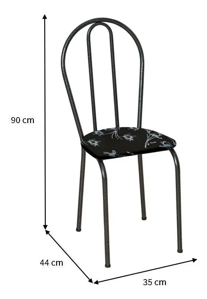 Kit 06 Cadeiras Tubular Preto Cromo P/ Mesa De Cozinha (004) - Assento Preto Florido - 3