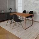 Ver imagem 1 de Mesa Industrial Base Ferro Cobre Tampo 137X90 Canela 4 Cadeiras Madeira Assento Preto Marrom