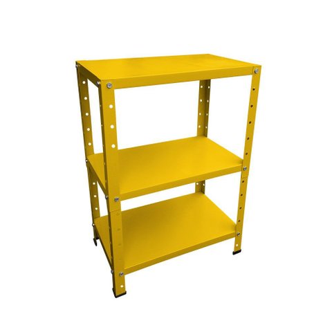 Estante de Aço Amarela Mini com 3 Prateleiras 45x30cm 45kg Coluna Bipartida para Escritorio Quarto