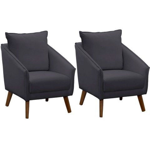 Kit 2 Poltronas para Sala e Escritório Decorativas Ellen Veludo Cinza