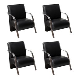 Kit 4 Poltronas Sevilha Braço Metal Cadeira Decorativa Recepção Sala Escritório - Corino Preto - 1