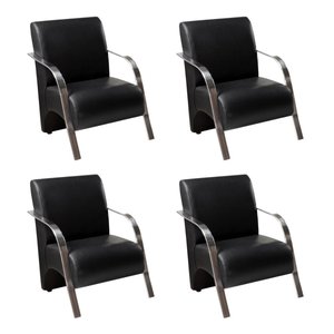 Kit 4 Poltronas Sevilha Braço Metal Cadeira Decorativa Recepção Sala Escritório - Corino Preto