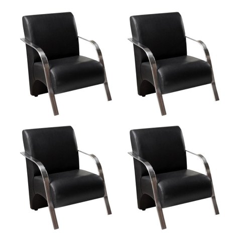 Kit 4 Poltronas Sevilha Braço Metal Cadeira Decorativa Recepção Sala Escritório - Corino Preto
