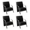 Kit 4 Poltronas Sevilha Braço Metal Cadeira Decorativa Recepção Sala Escritório - Corino Preto - 1
