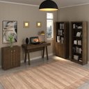 Ver imagem 1 de Conjunto 4 Peças com Escrivaninha, Estante Livreiro, com 2 Portas e Armário Multiuso Baixo Marrom