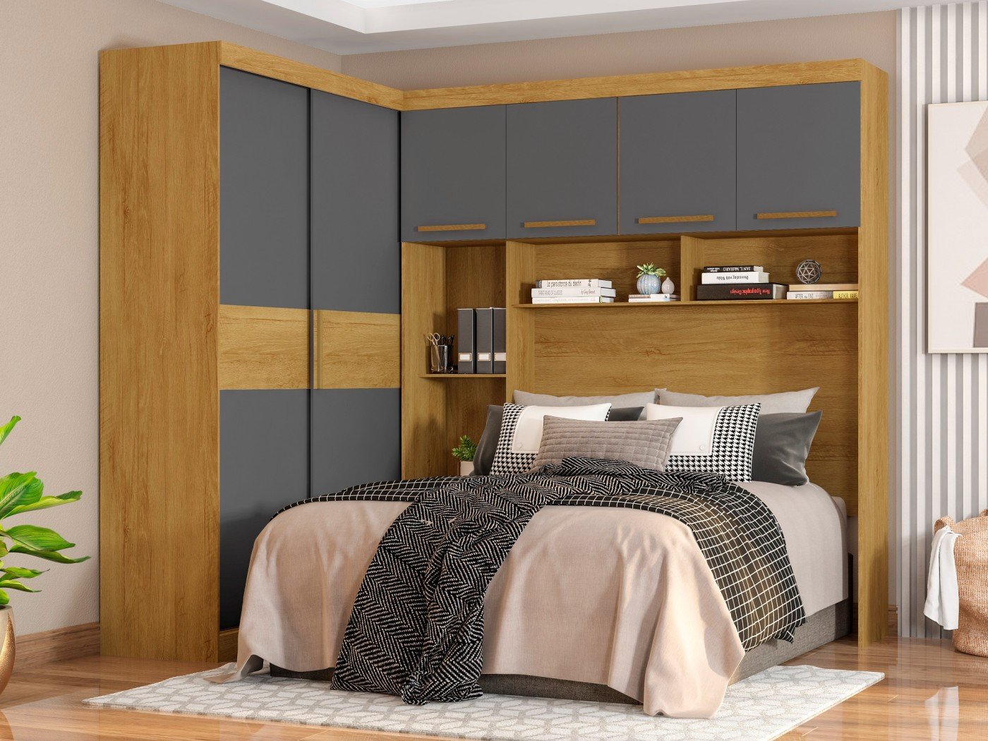 Conjunto Guarda Roupa Moduladocasal Paris 6 Portas 5 Gavetas Freijó Grafite - Mopar