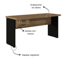 Ver imagem 2 de Mesa Reta 120cm P/ Escritório com 2 Gavetas Nogal/preto 100% Nacional