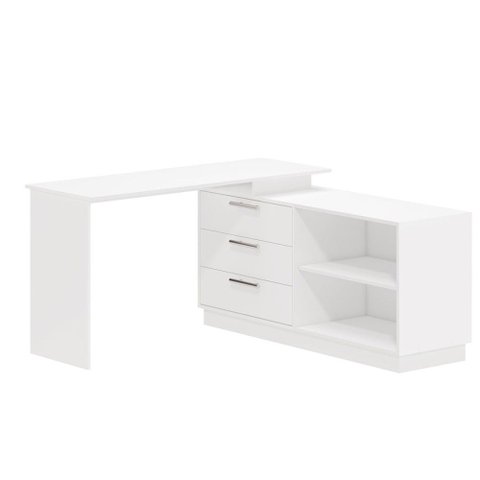 Mesa Escrivaninha com Cômoda Rocher 3 Gavetas 2 Nichos Branco - Pnr Móveis
