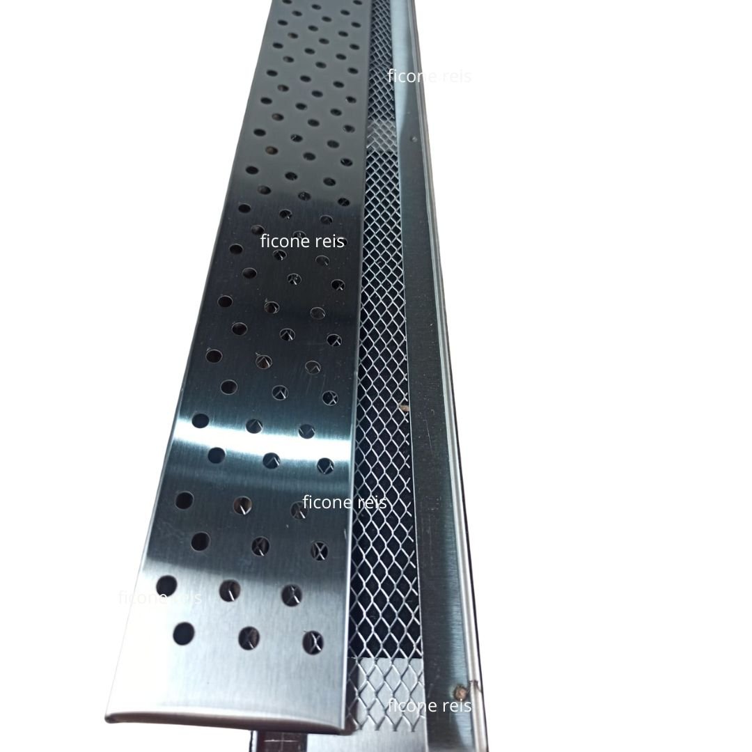 Ralo Linear Inox 304 modelo 7x50 com suporte e Tela Anti Insetos Borda de Piscina Varanda ( 7,5cm x 
