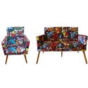 Ver imagem 1 de Kit Namoradeira + 1 Poltrona Decorativa Nina Suede Romero Gato Pés Madeira Ms Decor